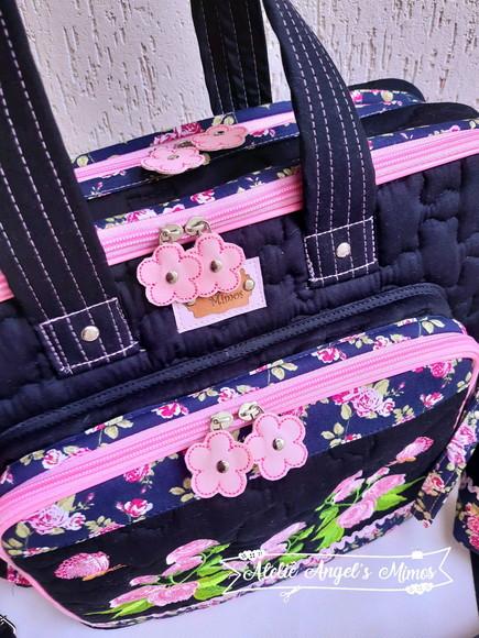 Bolsa bolsa 3 divisões com alça transversal jardim encantado