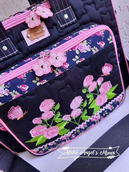Bolsa bolsa 3 divisões com alça transversal jardim encantado