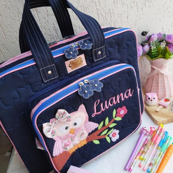 Bolsa bolsa 3 divisões corujinha +capa de caderno