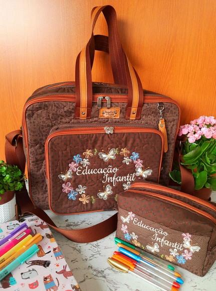 Bolsa Bolsa 3 Divisões Professora e Estojo Box Duplo