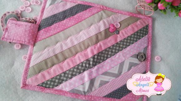 Carteira rosa e cinza patchwork