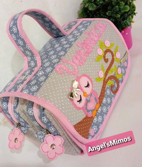 Frasqueira Box 3em1 Corujinha cinza e rosa