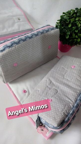 Frasqueira Box 3em1 Corujinha cinza e rosa