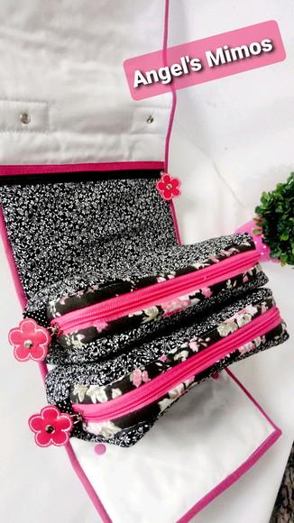 Frasqueira Box 3em1 Corujinha preto e rosa