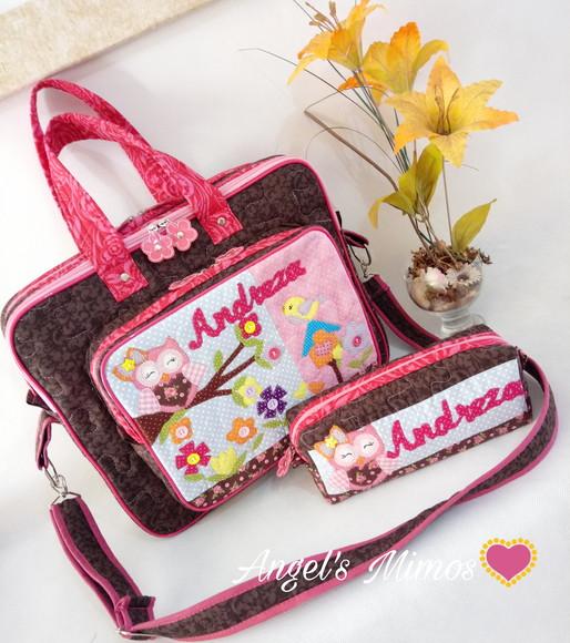 kit bolsa bolsa 3 divisões + estojo Corujinha