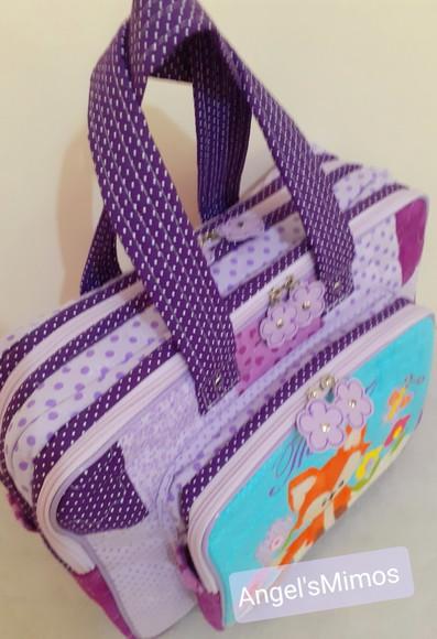 kit bolsa bolsa 3 divisões + estojo 4 divisões e lancheira
