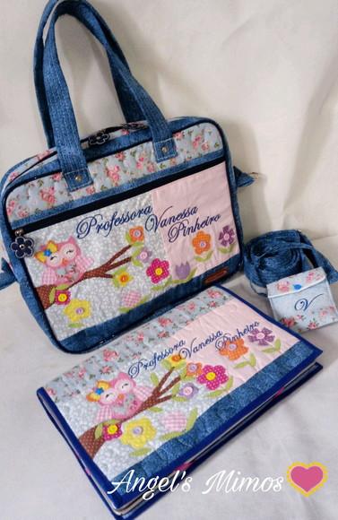 Kit bolsa+ capa note book+ porta pendrive corujinha
