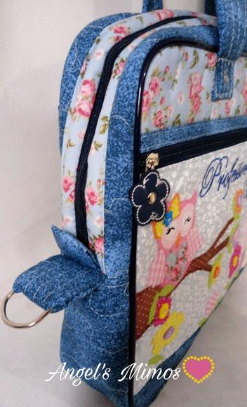 Kit bolsa+ capa note book+ porta pendrive corujinha