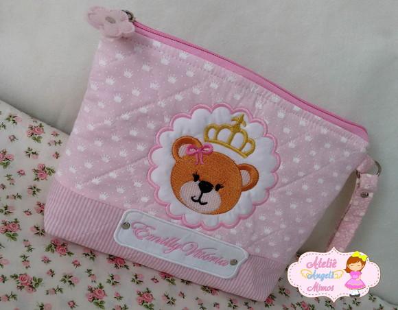 kit capa de carteira de vacinação + necessaire Ursinha
