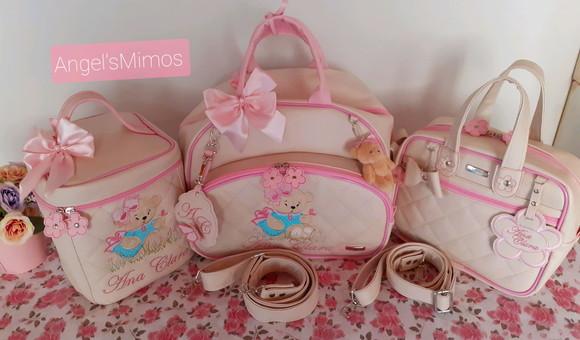 Kit com 3 bolsas Ursinha maternidade,passeio,térmica.