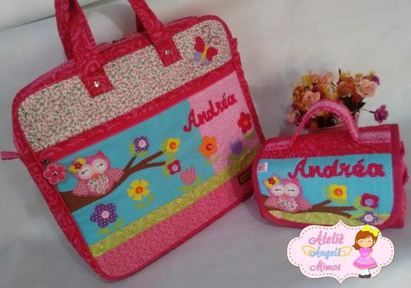 Kit corujinha Bolsa + frasqueira 3 em 1