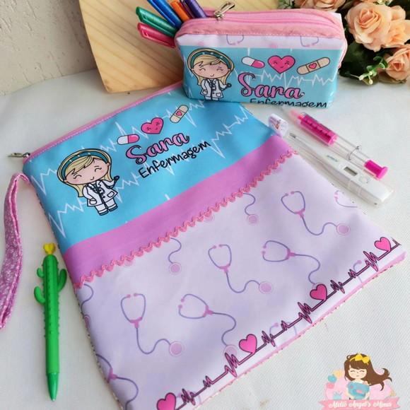 Kit enfermagem porta jaleco + estojo P