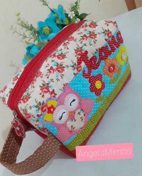 Kit escolar bolsa + frasqueira personalizado corujinha