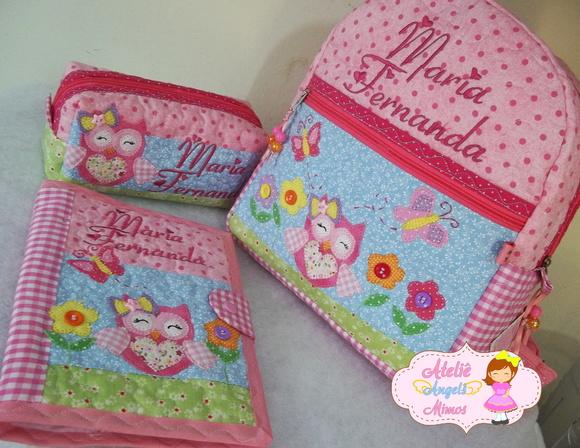 kit escolar Corujinha 3 peças
