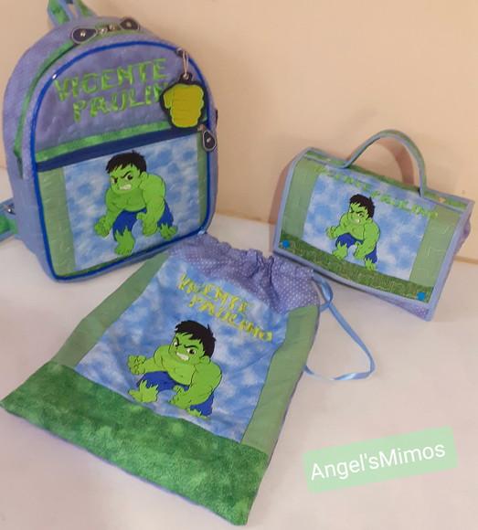 Kit escolar/creche 3 peças Hulk