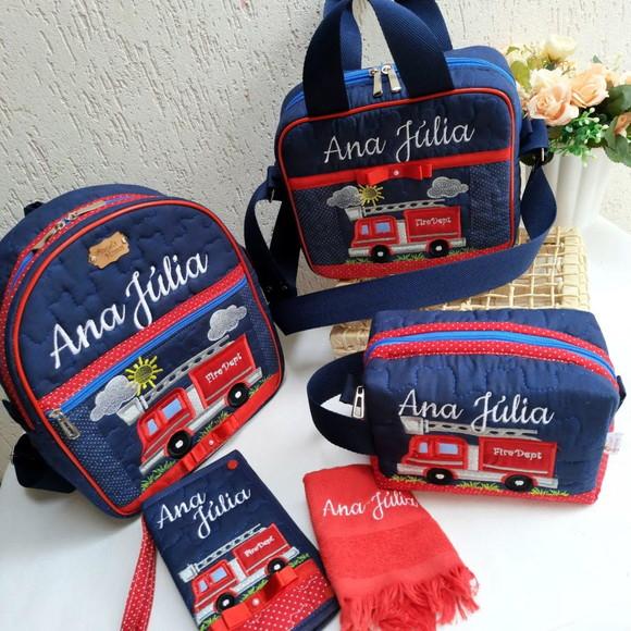 Kit escolar/Kit creche bombeiro (a) personalizado 4 peças