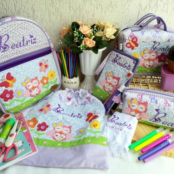 Kit escolar/Kit creche corujunha personalizado 5 peças