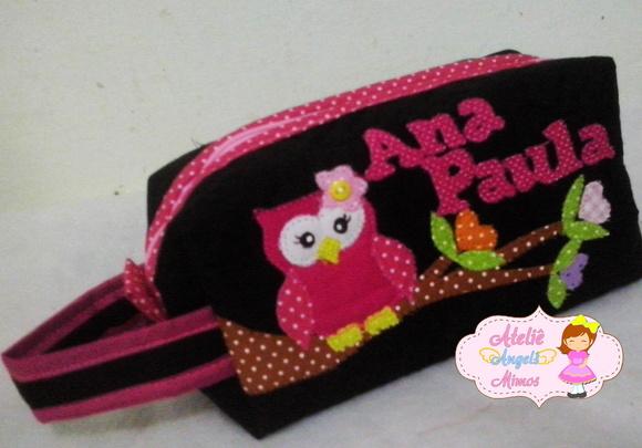 kit frasqueira G e M Corujinha pretoxpink