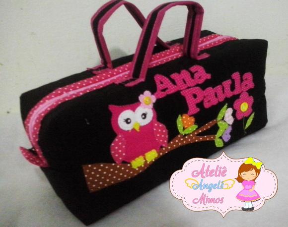 kit frasqueira G e M Corujinha pretoxpink