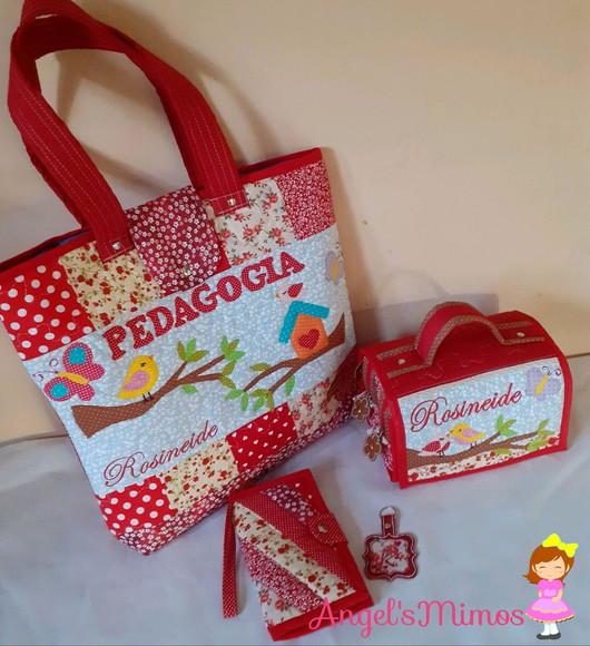 kit Professor 3 peças vermelho passarinho