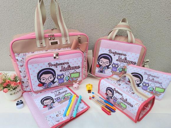 Kit Professora bolsa, estojo, bolsa termica 5 Peças Personalizad