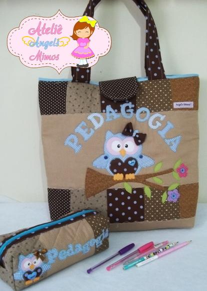 kit professor bolsa + estojo