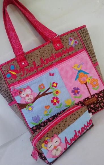 kit professor bolsa + estojo Corujinha