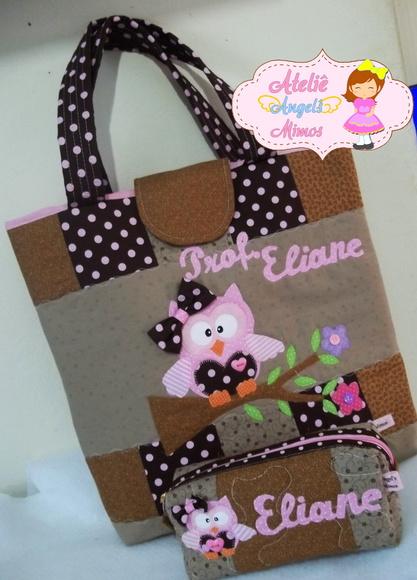 kit professor bolsa + estojo Corujinha