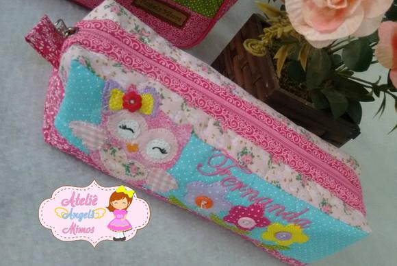 kit professor bolsa GG+ estojo Corujinha Rosa