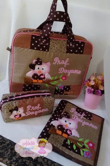 Bolsa Professora, estojo e capa de caderno personalizada