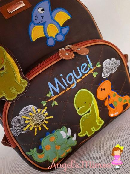 Mochila 3 divisoes G couro sintético Dinossauro