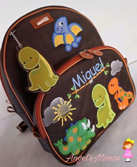 Mochila 3 divisoes G couro sintético Dinossauro