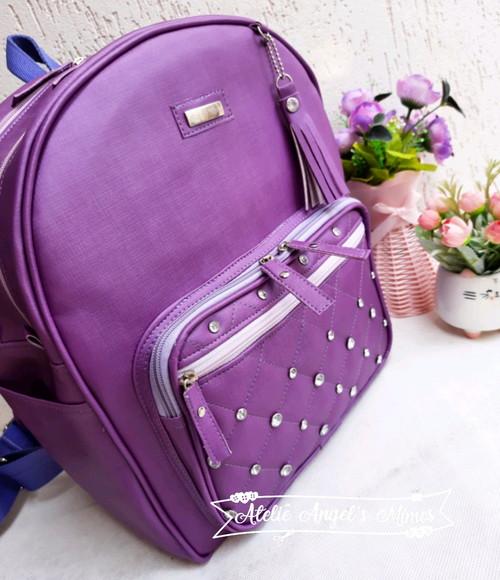 Mochila 3 divisoes G lilás couro sintético