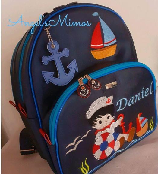 Mochila 3 divisoes Infantil couro sintético +estojo