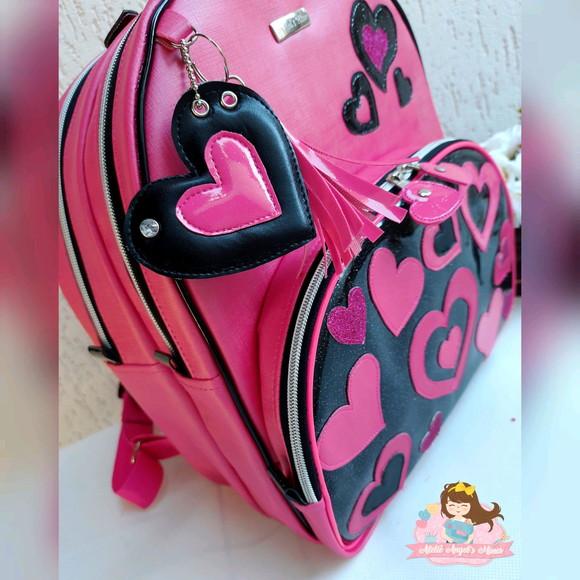 Mochila 3 divisoes M Black and Pink couro sintético