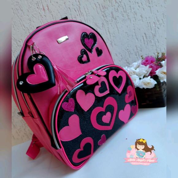 Mochila 3 divisoes M Black and Pink couro sintético