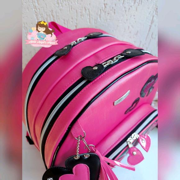 Mochila 3 divisoes M Black and Pink couro sintético