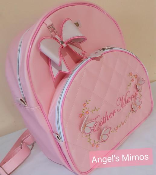 Mochila couro sintético tam. G Jardim encantado + necessaire