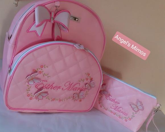 Mochila couro sintético tam. G Jardim encantado + necessaire