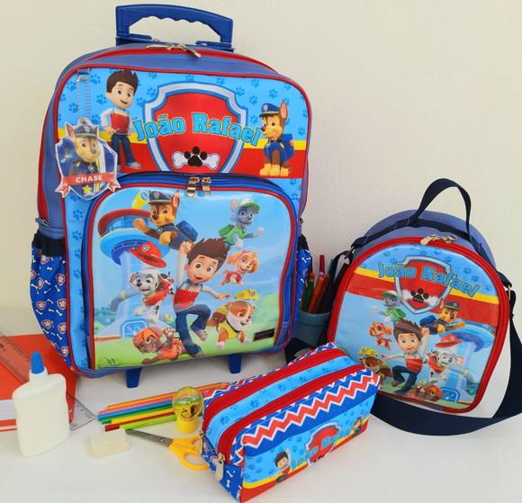 Mochila de Rodinhas, Estojo e Lancheira Patrulha Canina