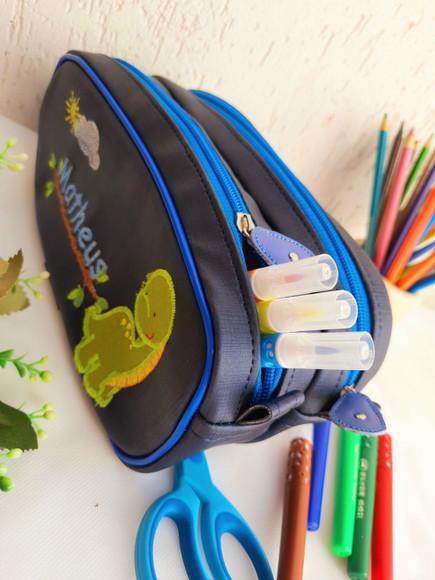 Mochila e estojo duplo material sintético Dinossauro