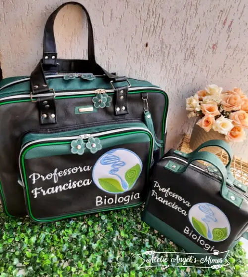 Bolsa 3 divisões + frasqueira box couro sintético profissões