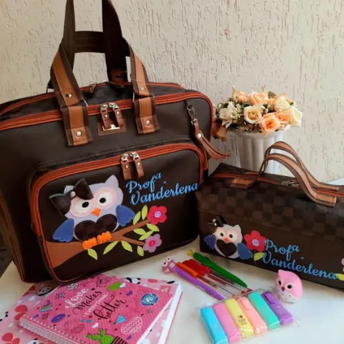 Bolsa 3 Divisões + Frasqueira Ggmaterial Sintético Corujinha