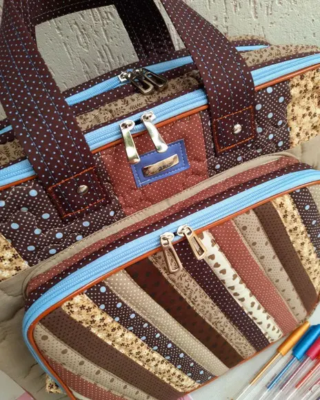 Bolsa 3 Divisões Tons De Bege E Marrom