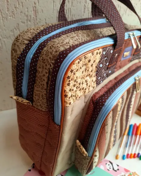 Bolsa 3 Divisões Tons De Bege E Marrom
