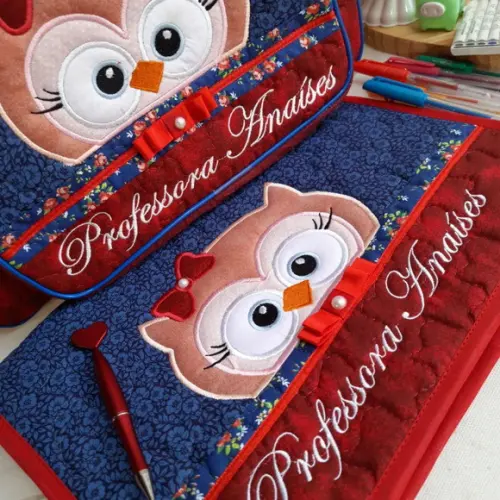 Bolsa Bolsa 3 Divisões + Capa Notebook Corujinha