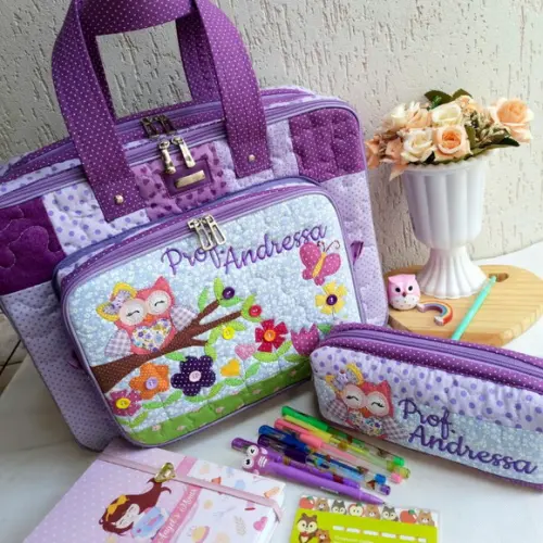 Bolsa Bolsa 3 Divisões + Estojo Corujinha