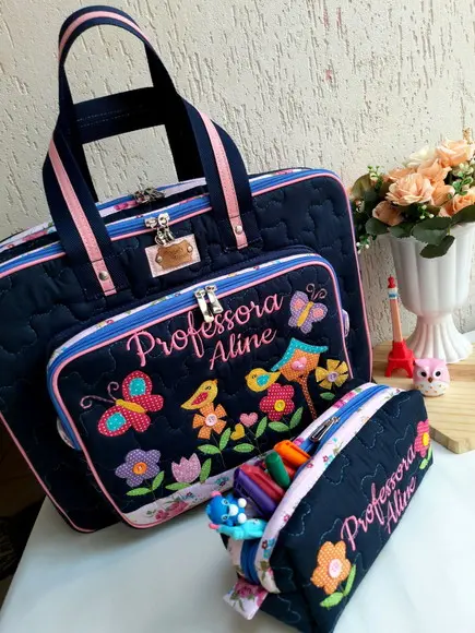Bolsa Bolsa 3 Divisões + Estojo Jardim Encantado