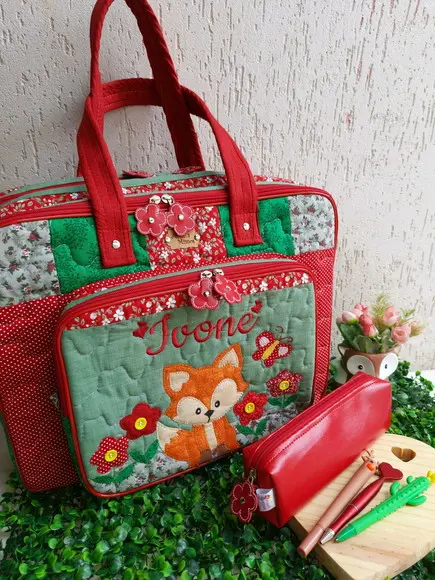 Bolsa bolsa 3 divisões +estojo Box raposinha