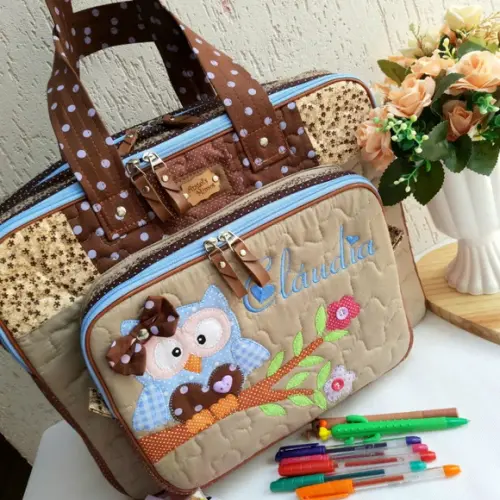 Bolsa bolsa 3 divisões corujinha